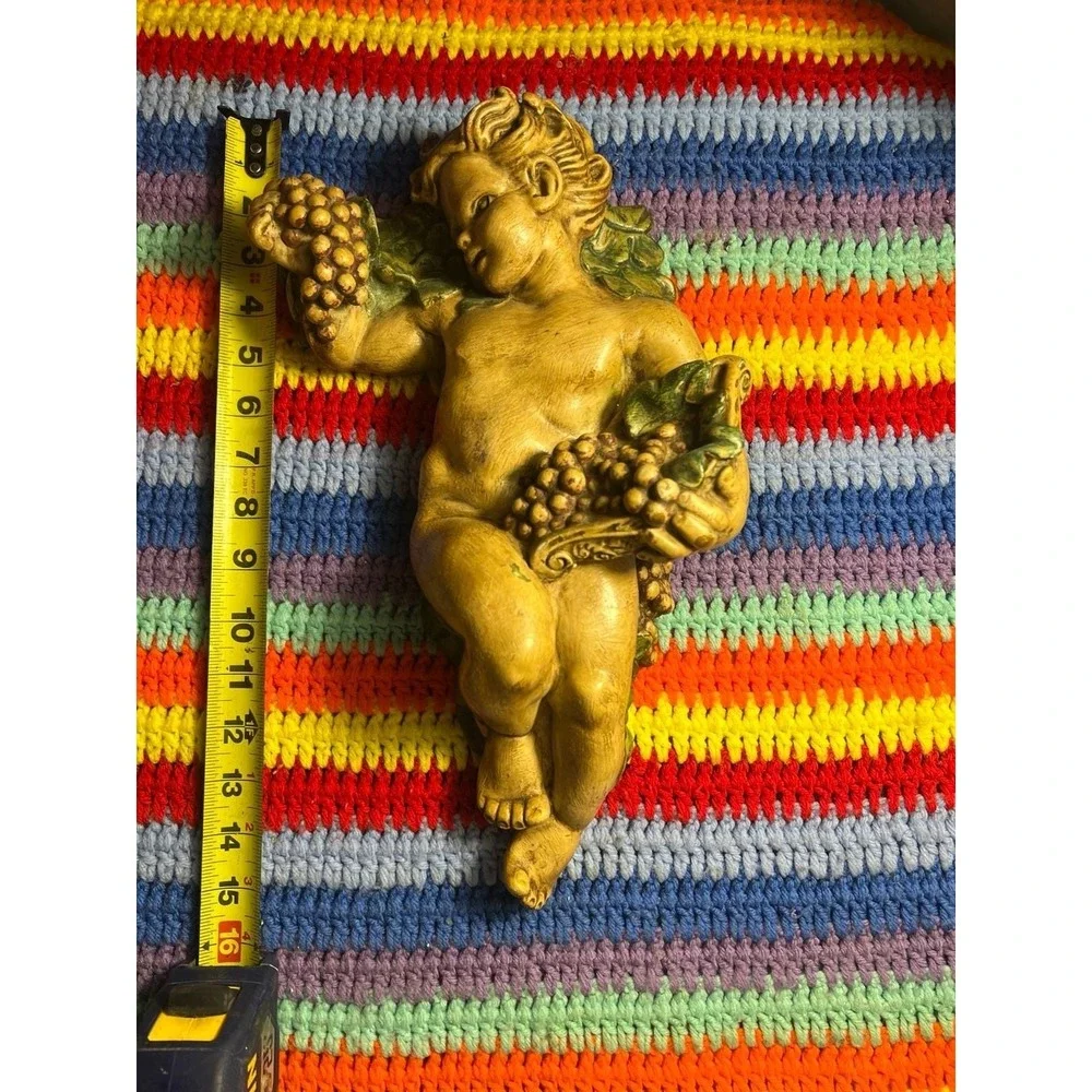 Vintage Chalkware Cherub and Grapes Wall Decor Plaque